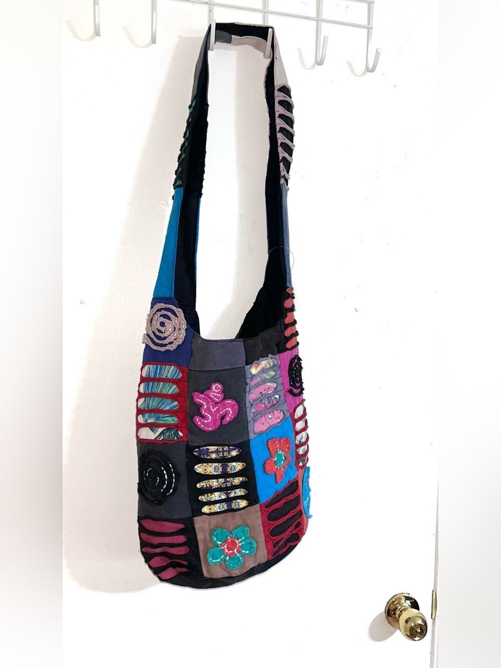 Boho Hobo Hippie Patchwork Shoulder Bag Om Peace Sign Made in India Festival NEW